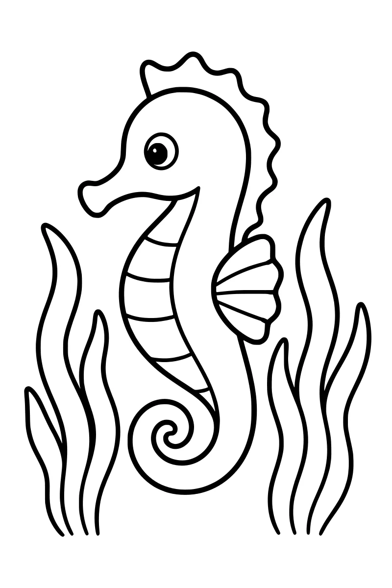 Seahorse in Seagrass Coloring Page · Coloring123