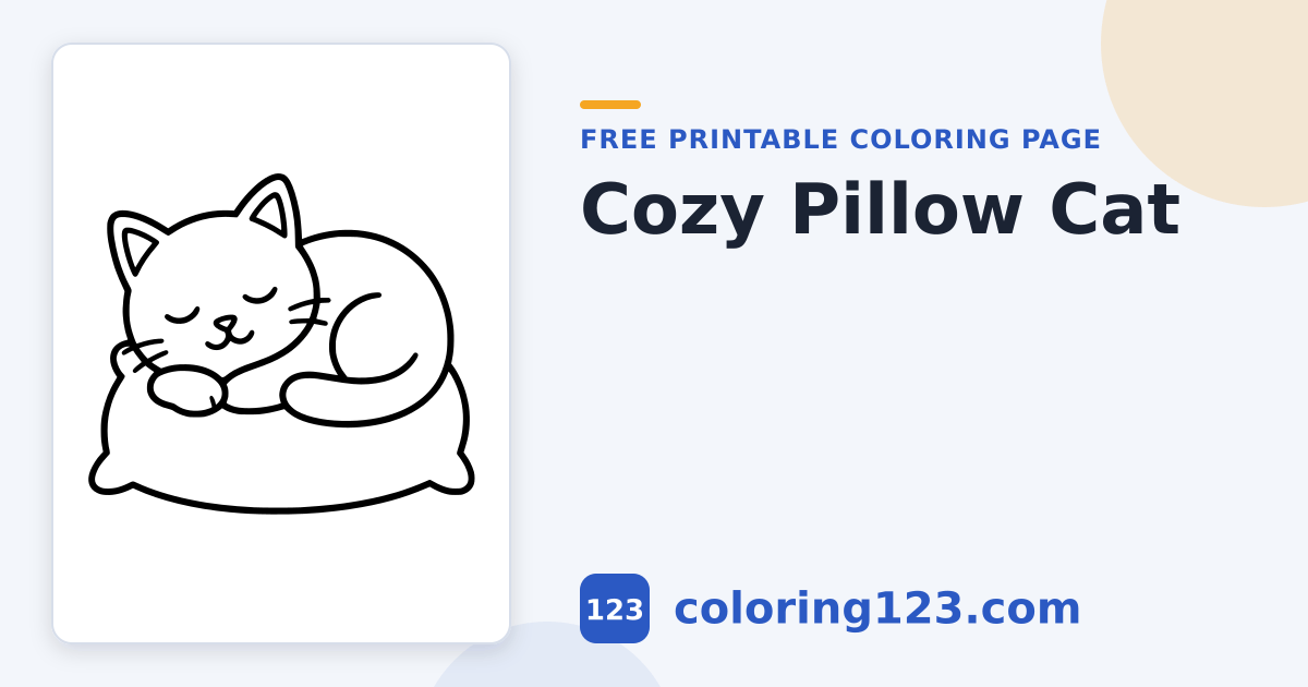 Sleeping Cat on a Pillow Coloring Page · Coloring123
