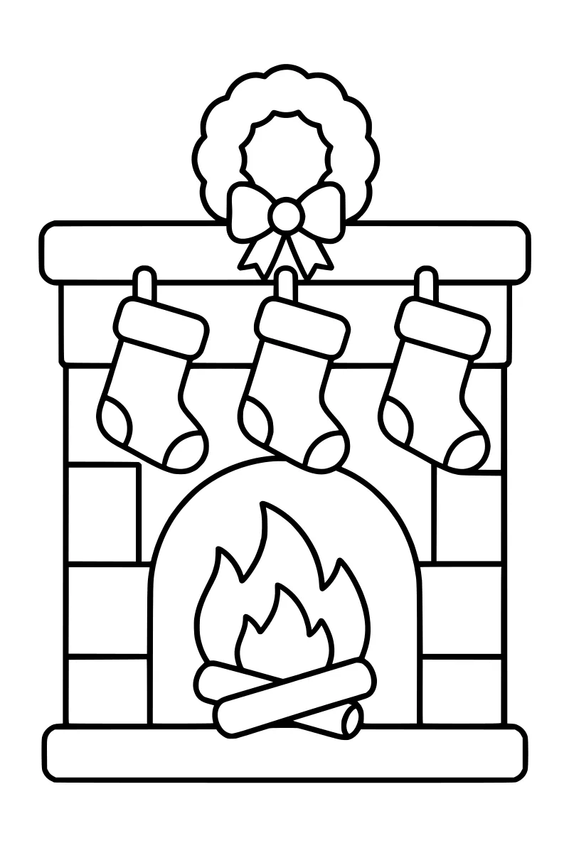 Present Coloring Page Pattern Fireplace with Stockings Coloring Page · Coloring123