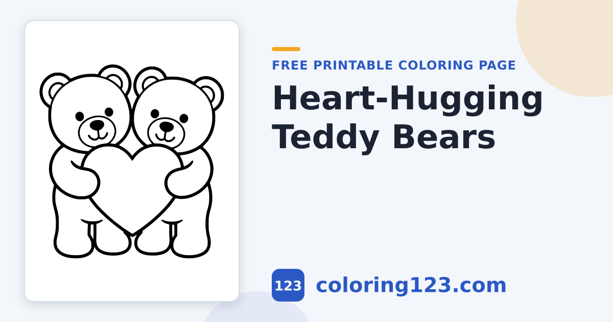 Two Teddy Bears Holding a Heart Coloring Page · Coloring123