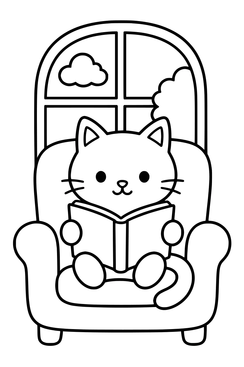 Cat Reading by the Window Coloring Page · Coloring123